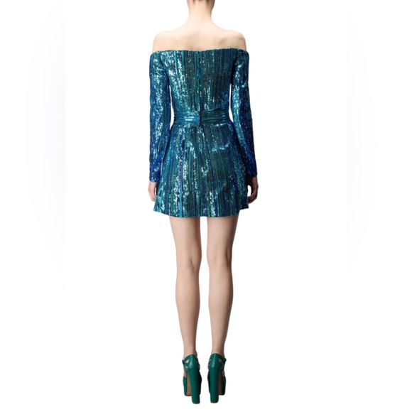 Elie Saab WOMEN'S OFF-THE-SHOULDER SEQUIN MINIDRESS IN NAUTICAL BLUE - Picture 5 of 13